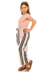Girls Ruffle Off Shoulder Rose Striped Jumpsuit with Bow Tie, Sizes 4-14 - SophiasStyle.com